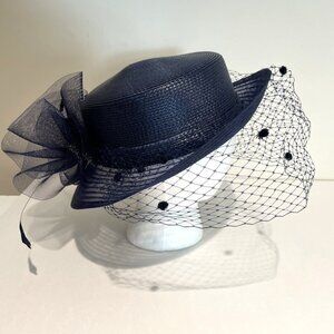 Vintage Lord & Taylor Fascinator Hat Bow Veil Feathers Kentucky Derby Church